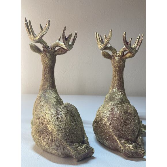 Gold Tone Deer Statue Fireplace Mantel Decor Pair - Picture 2 of 7